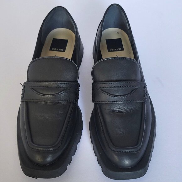 Dolce Vita Elias Chunky Lug Sole Square Toe Slip-On Loafer in Black. Size 9 - Picture 2 of 8